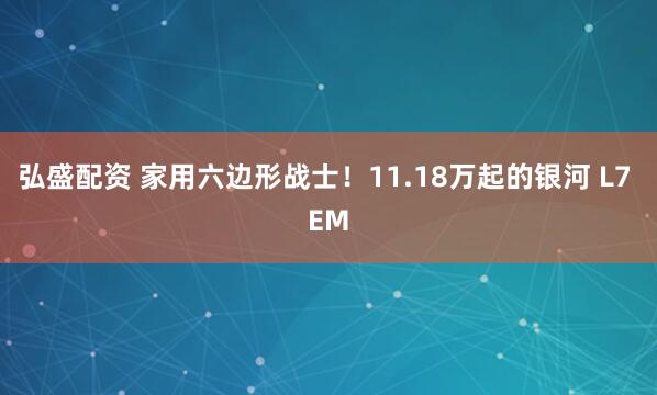 弘盛配资 家用六边形战士！11.18万起的银河 L7 EM