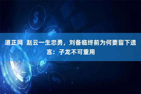 道正网  赵云一生忠勇，刘备临终前为何要留下遗言：子龙不可重用