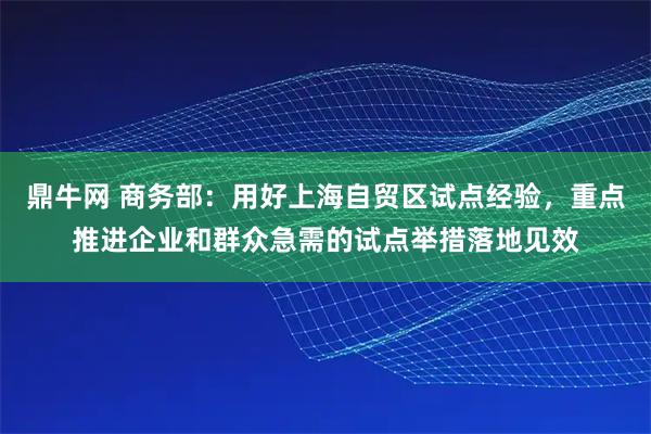 鼎牛网 商务部：用好上海自贸区试点经验，重点推进企业和群众急需的试点举措落地见效